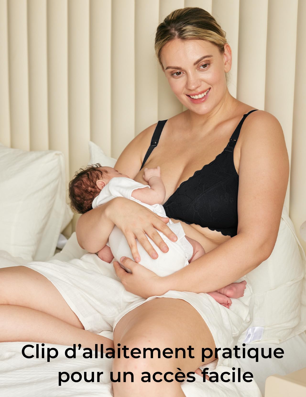 momcozy Soutien Gorge Allaitement en Dentelle, Brassiere Allaitement sans Armatures et rembourrée pour l’Allaitement, Soutien-Gorge de maternité à Encolure en V pour la Grossesse, Dentelle Douce