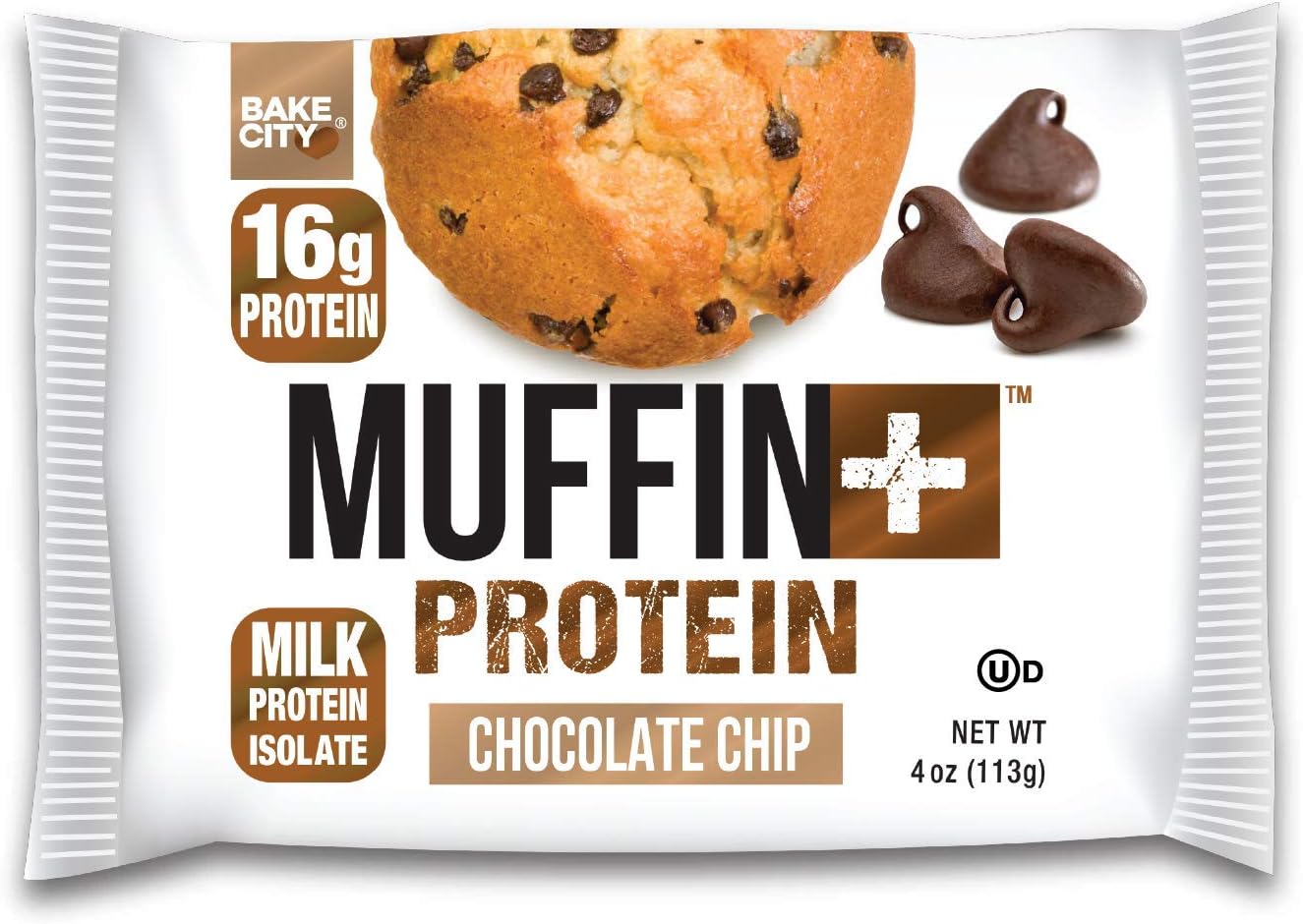 Bake City Muffin Plus Protein | 16g Protein in Each Protein Muffin | 4oz Each, 12 Pack (Chocolate Chip)