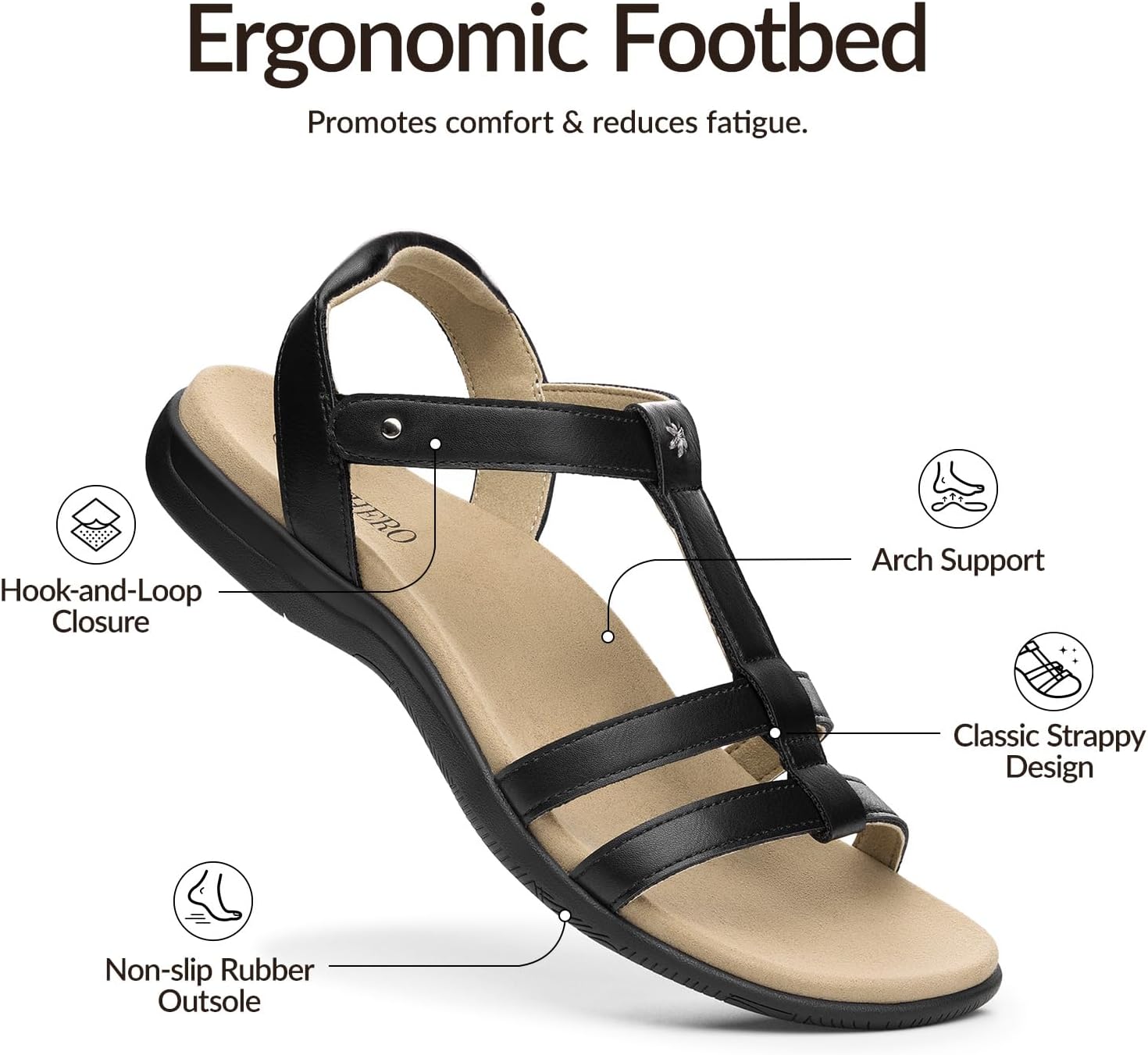 Rihero Women's Orthopedic Arch Support Sandals Orthotic Comfortable Walking Casual Adjustable Summer Beach Flat Sandals - Image 4