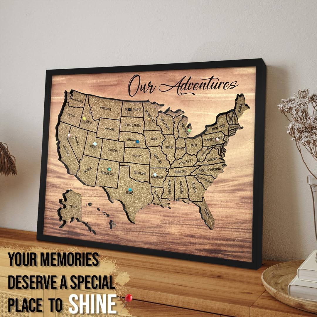 flinelife Cork Board Usa Travel Map With Pins, Large Size,16x12, Map of United States, Perfect For Couples and Families Gift