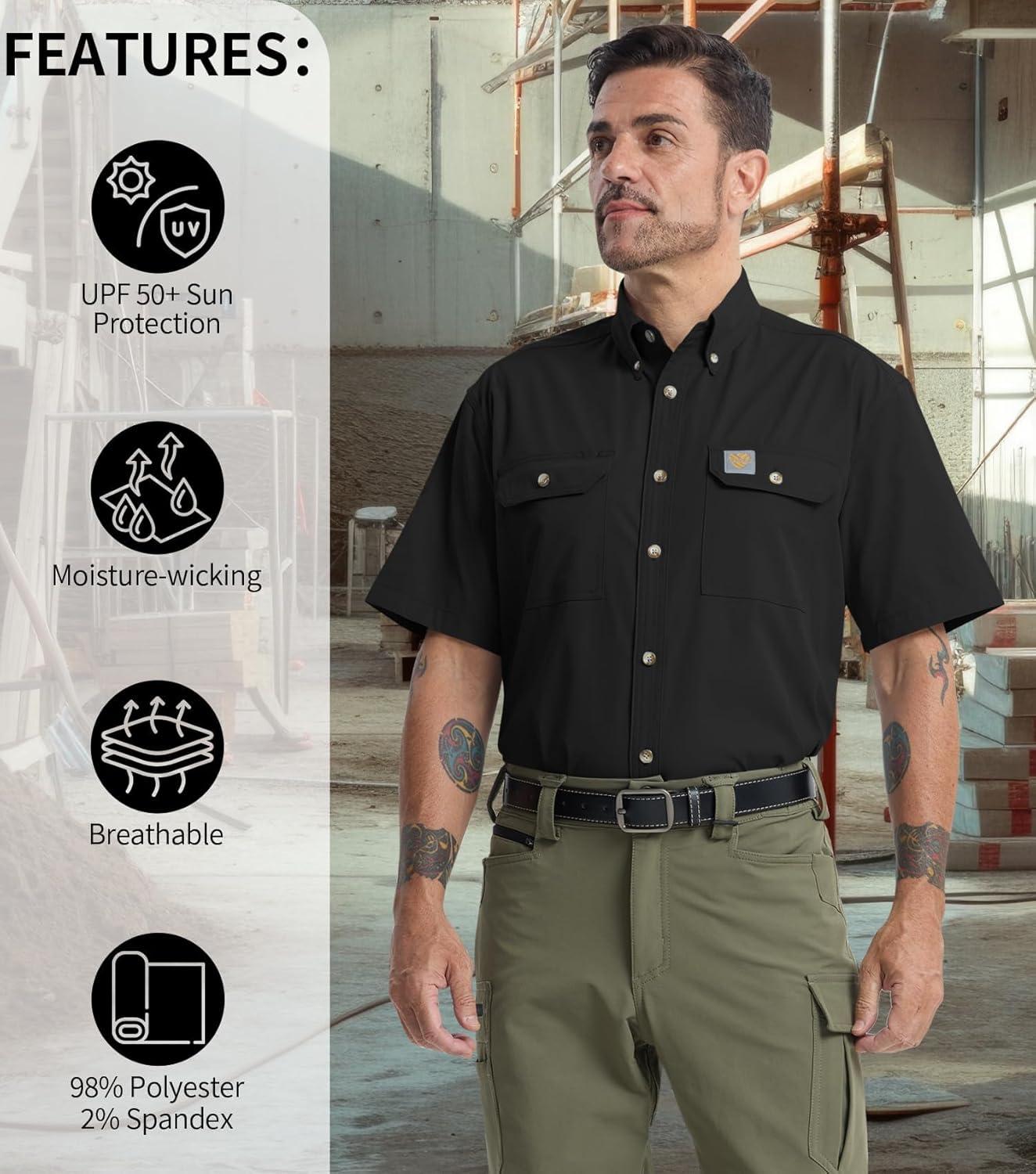 Mens Regular Fit Work Utility Shirt Midweight with Two Chest Pockets Wrinkle-Resistant Industrial Work Wear - Image 5