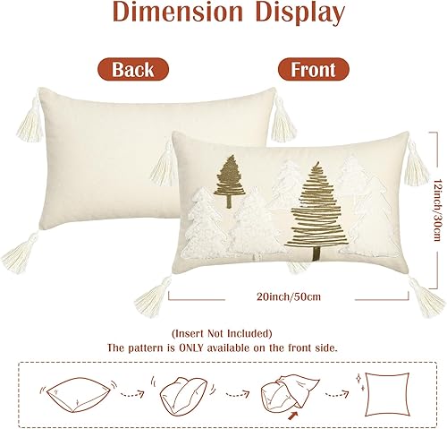Miniatura 5 de Fundas de almohada de Navidad, 12 x 20 pulgadas, 1 unidad suave de terciopelo de pellets bordados de árboles marrón y blanco, funda de almohada