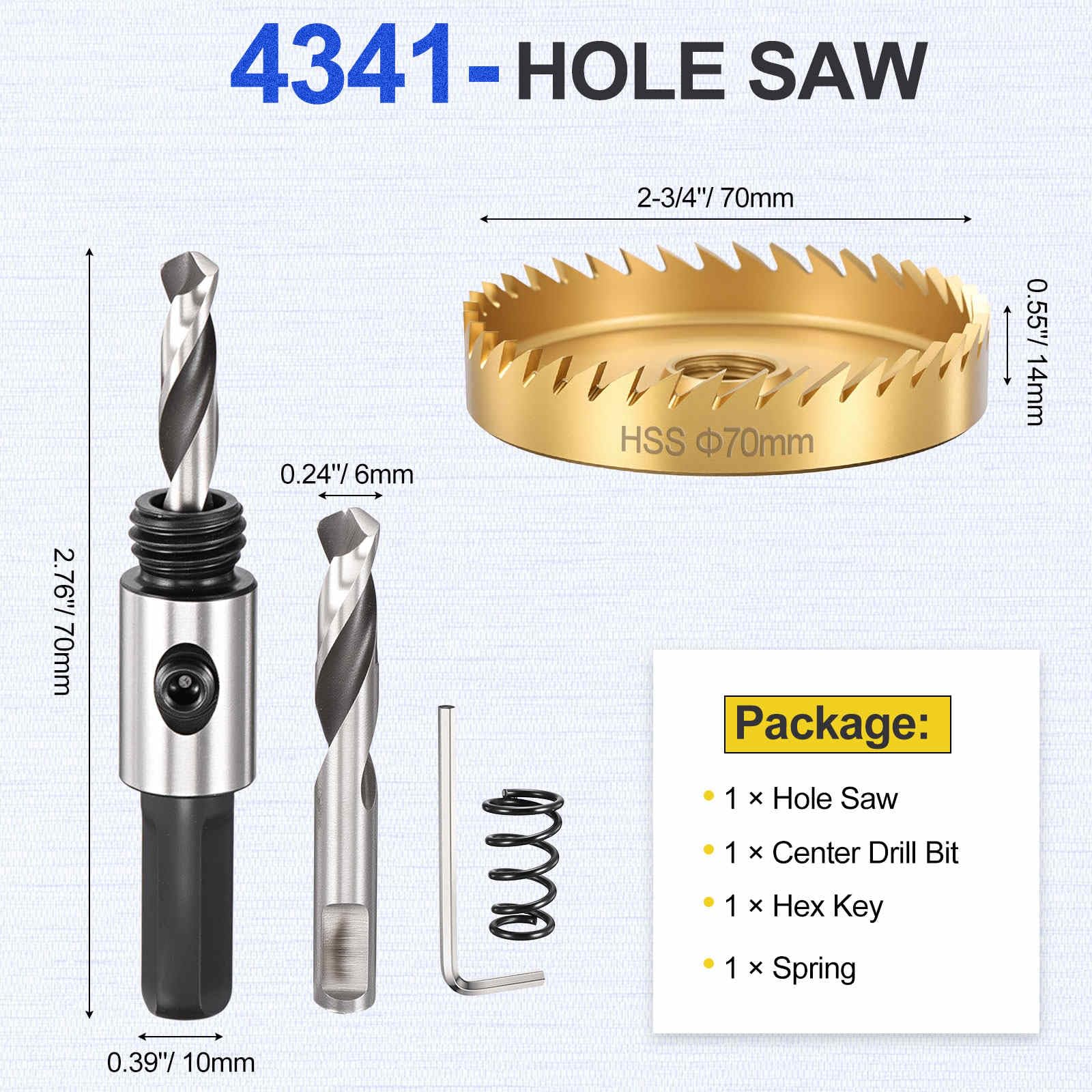 DTGN 2-3/4" Hole Saw 4341 High Speed Steel - 70mm Hole Cutter - Good for Thin Metal/PVC/Acrylic/Plastic/Wood Board - Gold - Image 2
