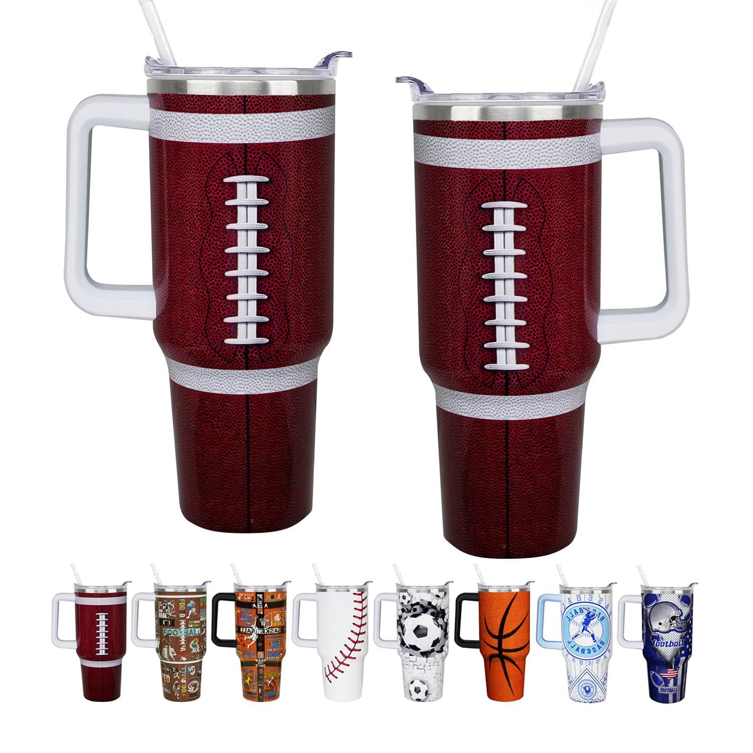 aiwkjdns 40 oz Boy Football Water Bottle Gifts Tumbler with Handle Straw Lid 40oz Football Lover Gift Double Stainless Steel Insulated Football Cup Travel Coffee Mug Football Water Bottles for Boys
