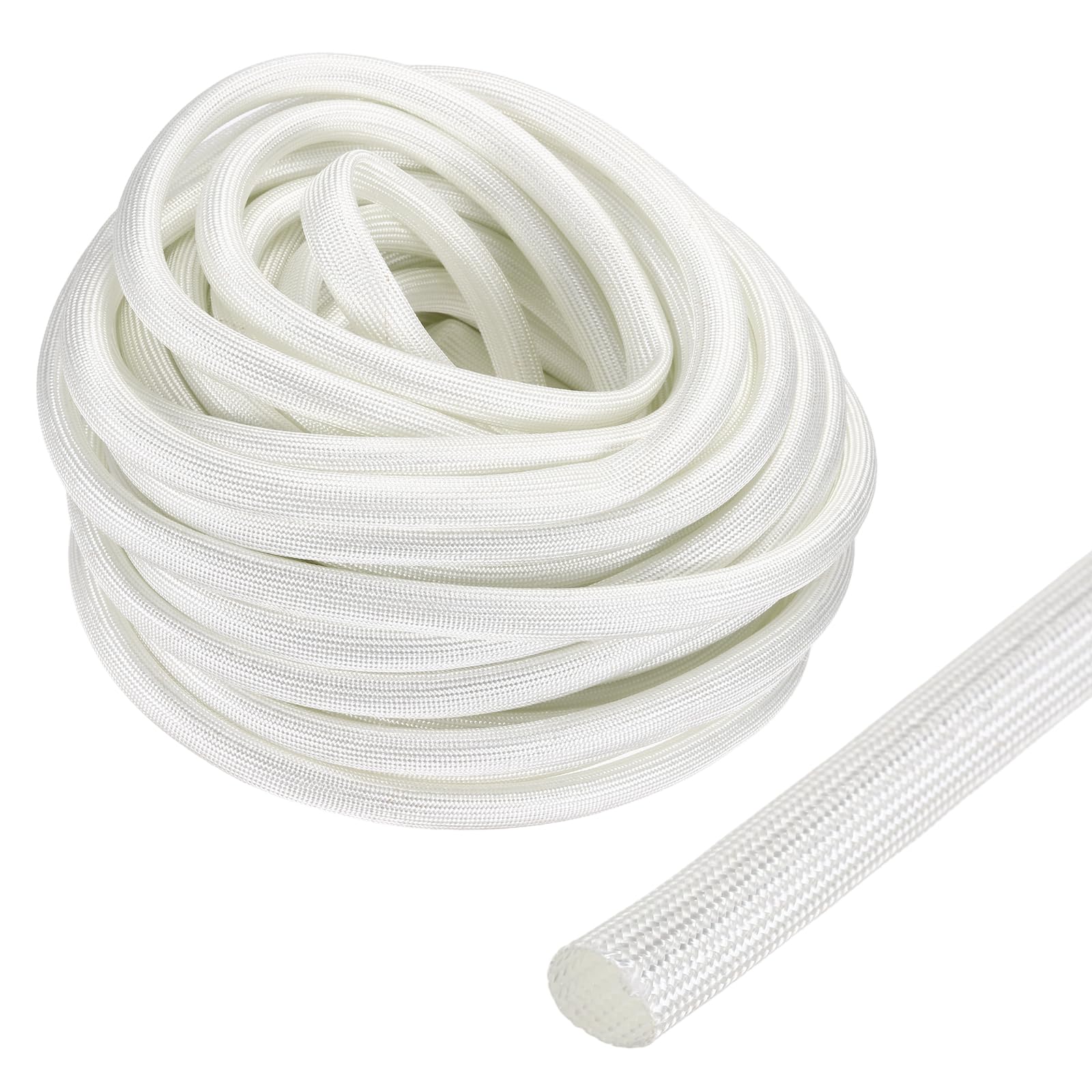 sourcing map Insulation Cable Protector,8mm/0.31 Inch-15m/49 Feet High TEMP Fiberglass Sleeve White โ image 1