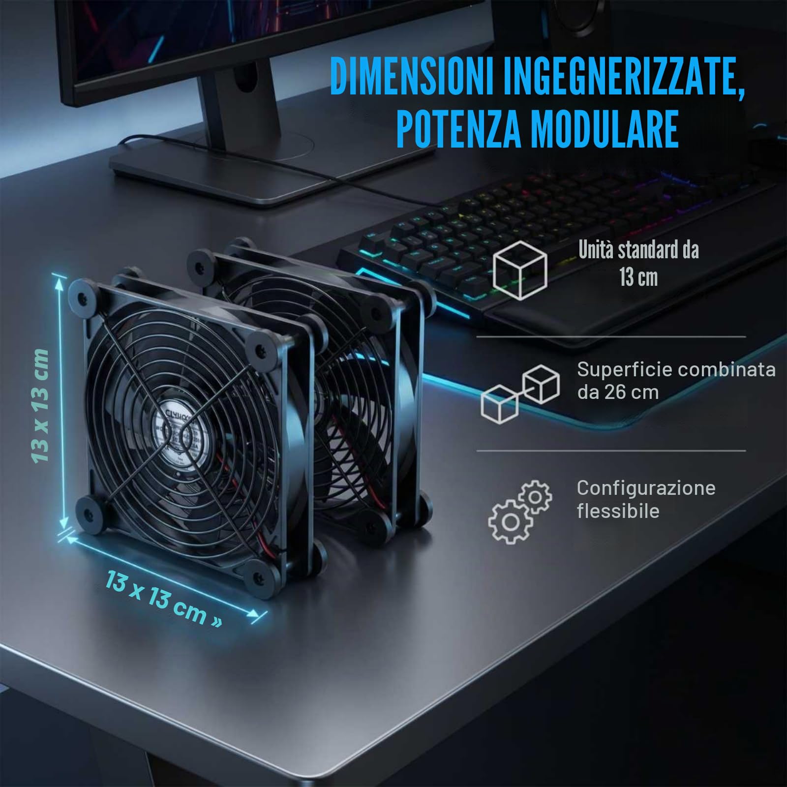 Mepham Ventola USB, ventola PC 130 mm, ventilatore silenzioso con 3 velocità regolabili, doppio raffreddamento 5V per computer, PS4, router e armadio.