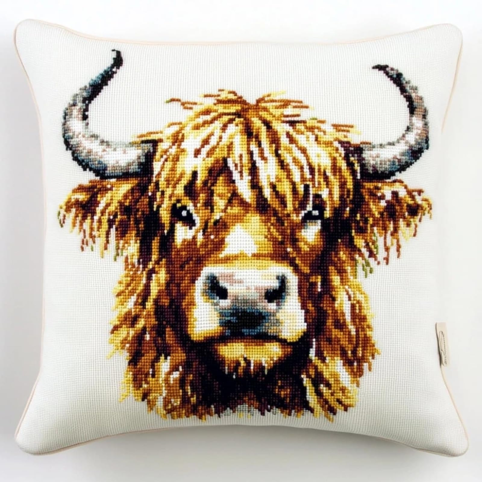 WallustrioaW Cross Stitch Cushion Kits for Adults,Animals, Highland Cattle, 007 Needlepoint Cushion Kit Cross Stitch Throw Pillow for Creative Home Decor 18x18in