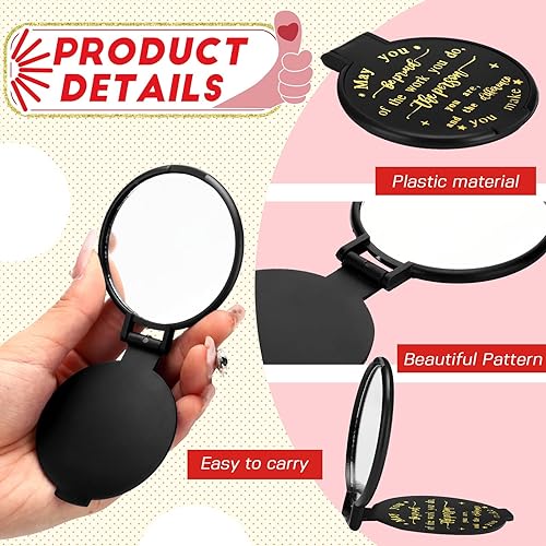 Miniatura 6 de Weysat 48 piezas de espejo compacto de bolsillo negro a granel con frases positivas, regalos inspiradores para mujeres, regalos pequeños a granel