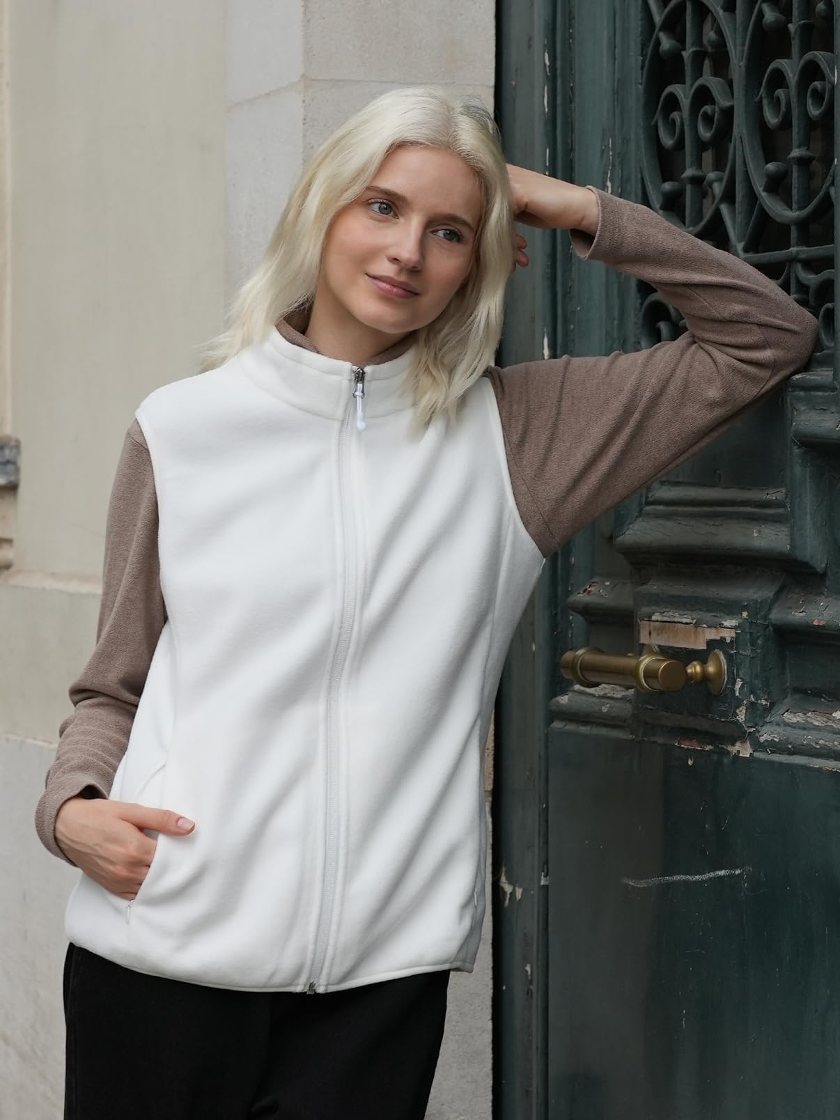 fuinloth Gilet in pile da donna,Termico Senza Maniche Elegante Collare Eretto con Zip e Tasca