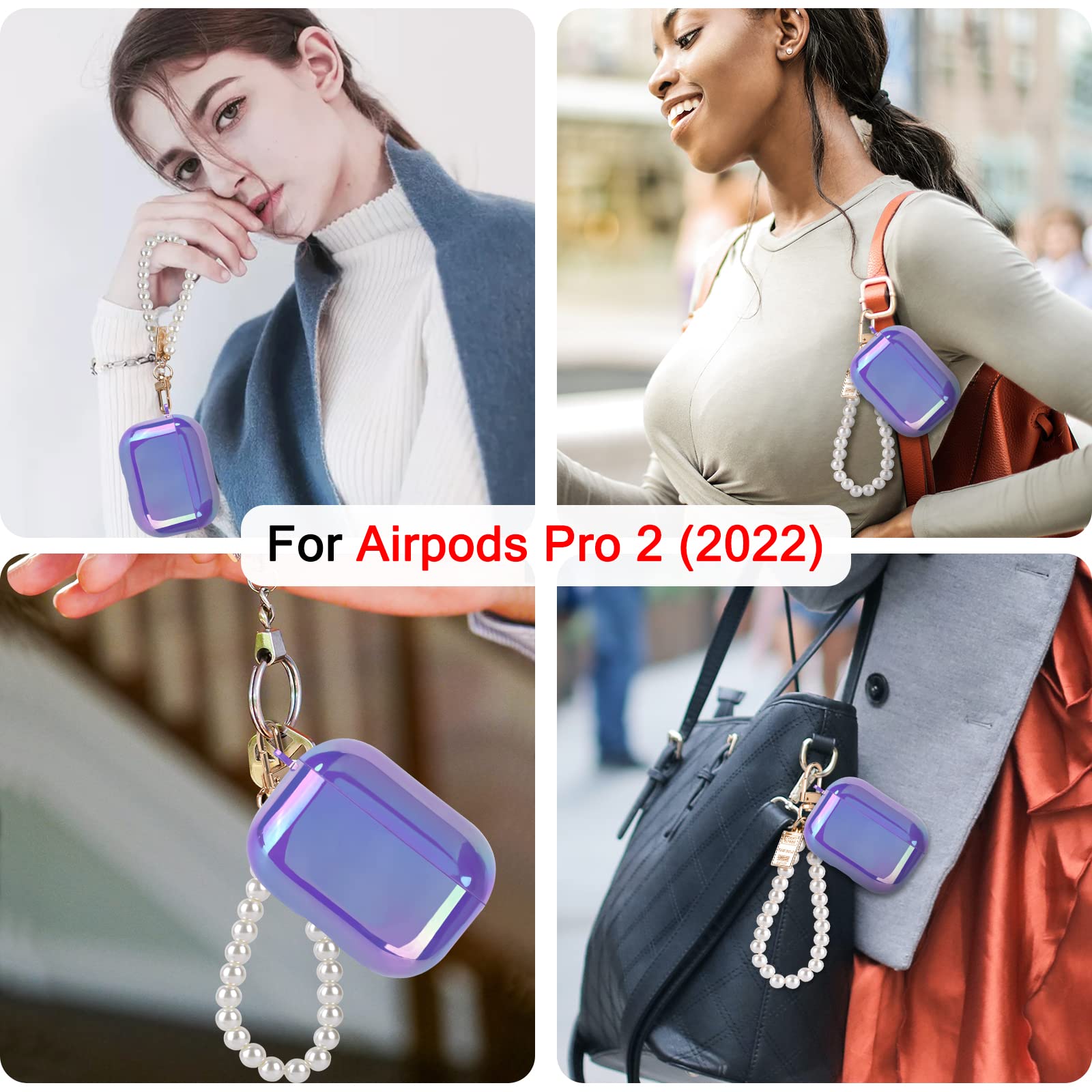DiyGody Scintillant Coque de Protection Compatible avec Beat Studio Buds, Étui de Protection avec Porte-clés Perle pour Filles, Housse en TPU Ultra-Mince Antichoc Anti-Rayures Antidérapant - Blanc