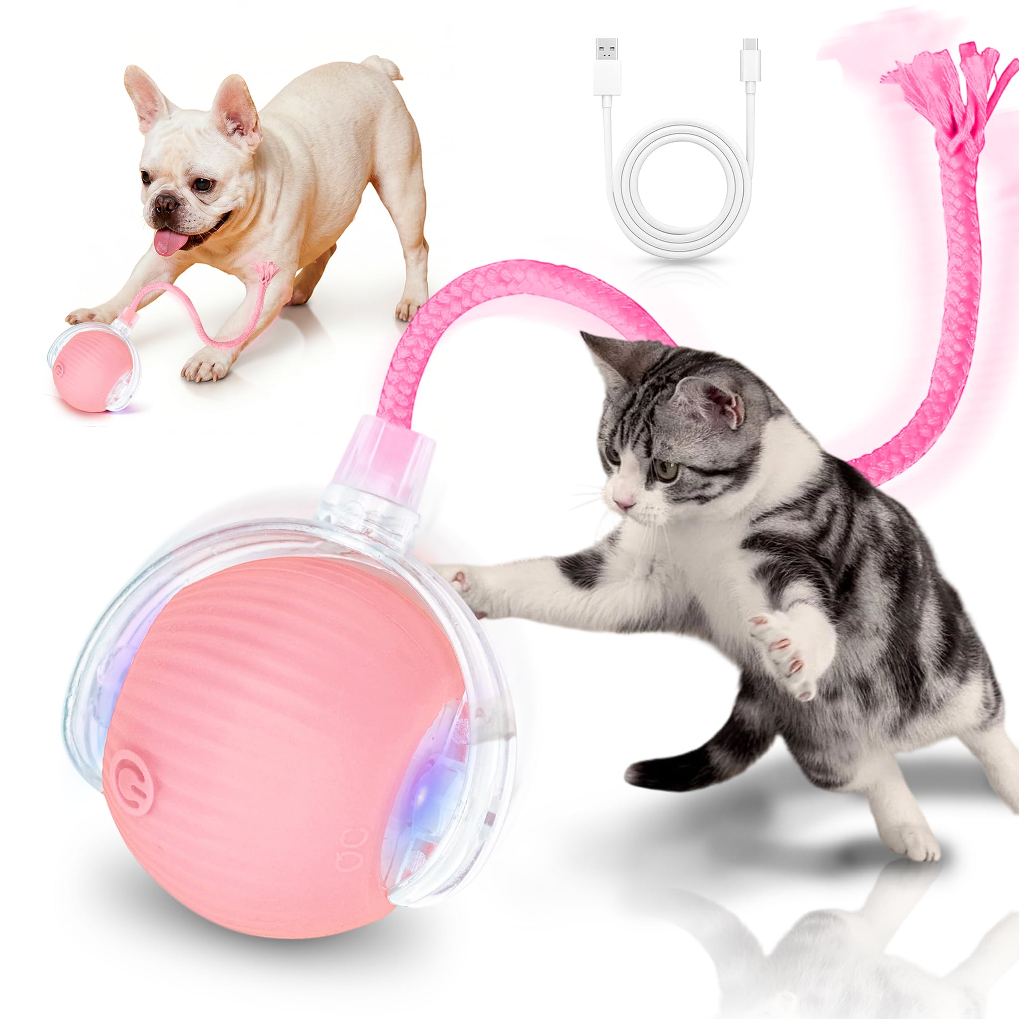 Juguete masticable automático interactivo para gatos activos, color rosa