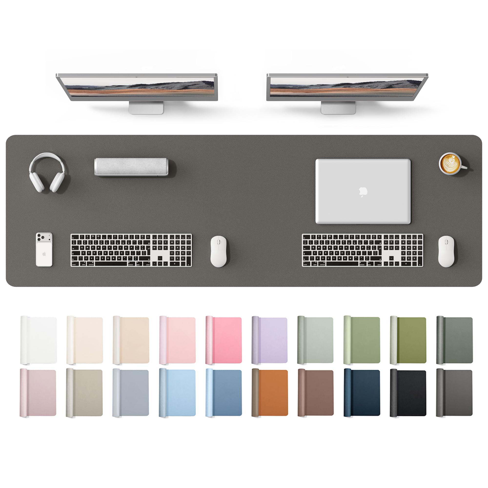 YSAGi Leather Desk Protector, Office Mat, Large Mouse Mat, Non-Slip PU Leather Blotter, Laptop Desk Mat, Waterproof Writing Pad for Office and Home(Dark Grey, 63" x 17.2")
