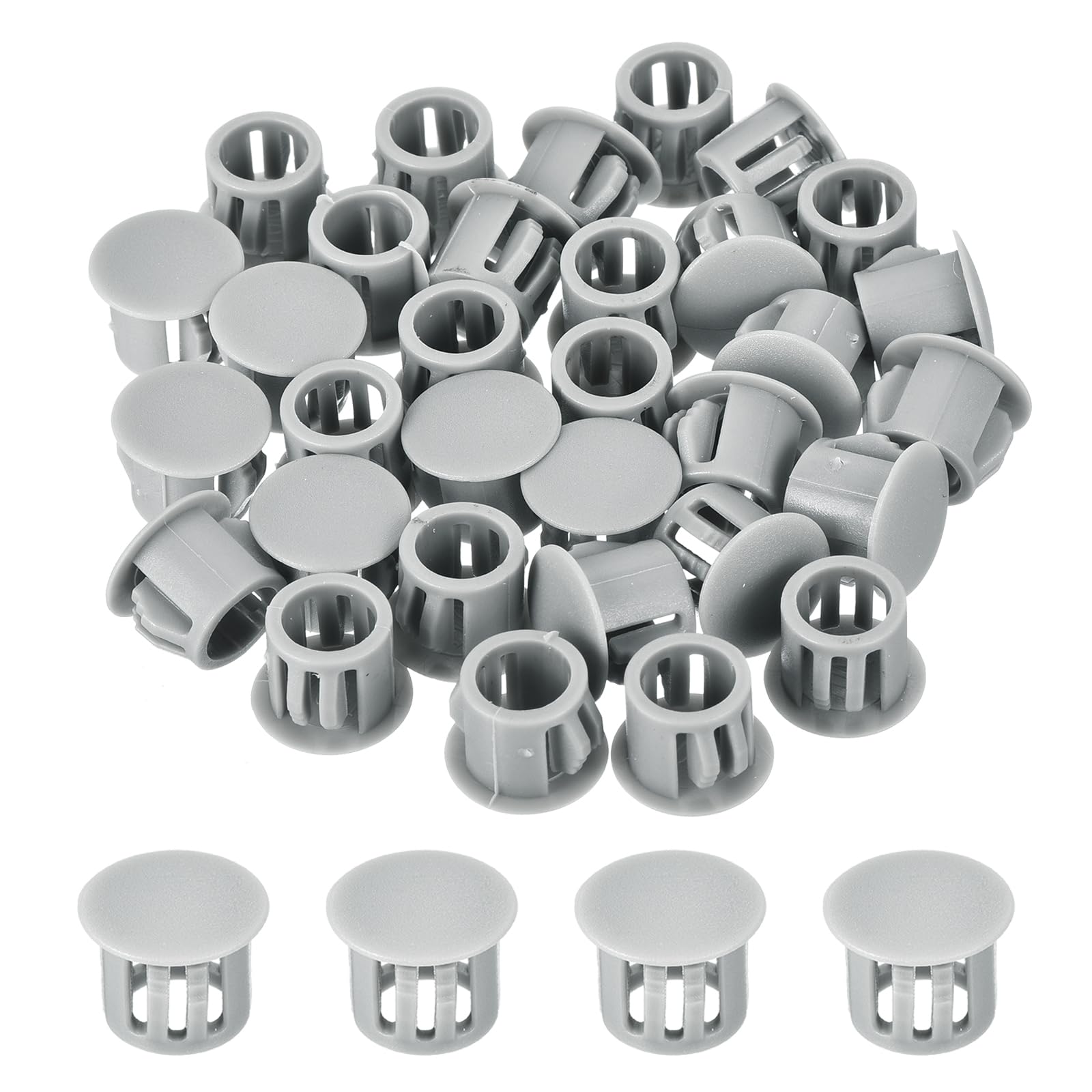 MECCANIXITY 64PCS 10mm(3/8") Light Gray Plastic Hole Plugs, Flush Type Panel Hole Plugs Insert End Caps for Locking Hole Tubes Furniture Cabinet