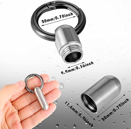 Miniatura 2 de Llavero de 2 piezas para pastillas, llavero pequeño, pastillero, llavero de titanio, pastillero, impermeable, portátil, de titanio, con llavero para