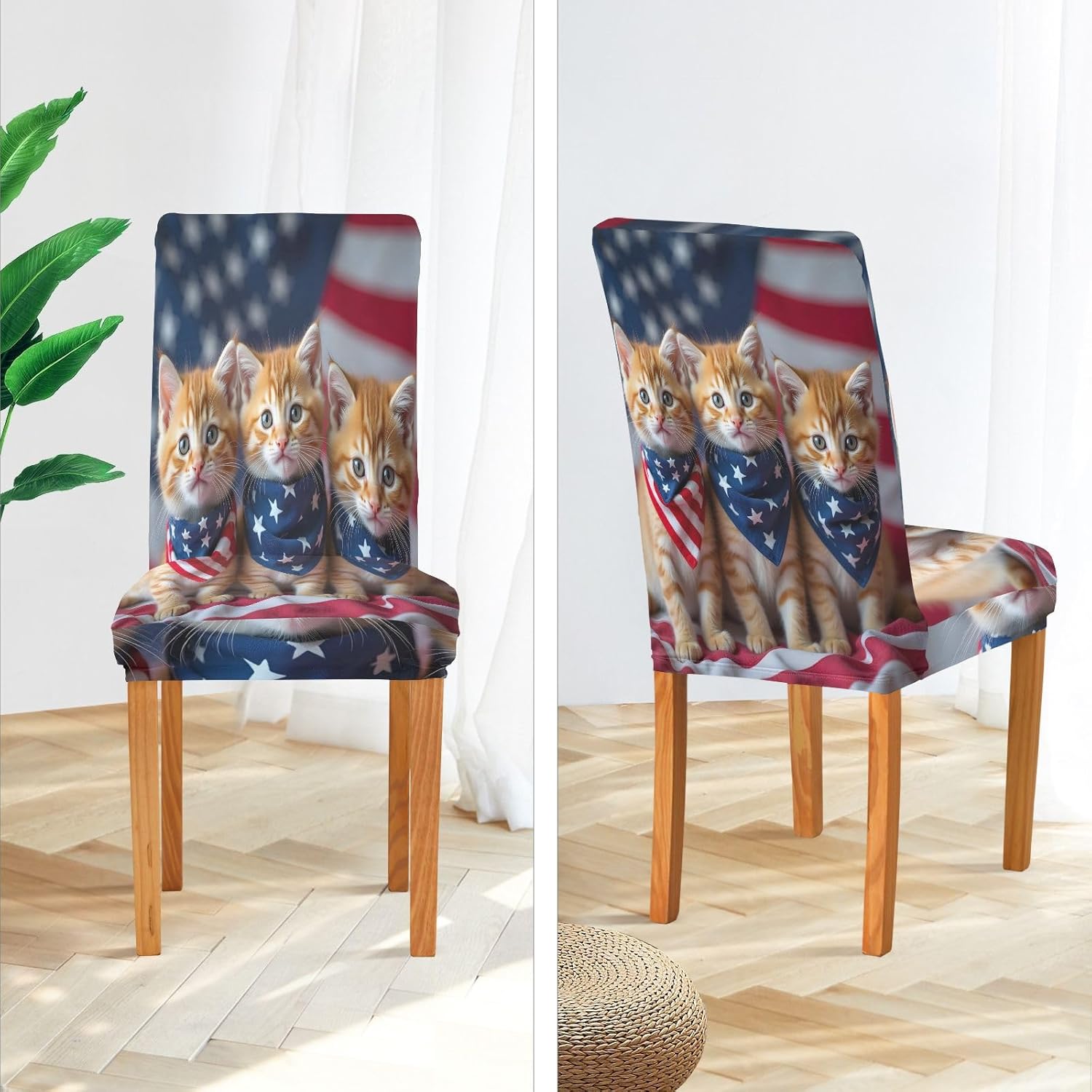 ALAZA Chair Covers for Dining Room, Three Little Cat Chess Pieces Stretch Chair Cover Sets Chair Protector Removable Washable for Ktichen Restaurant Hotel