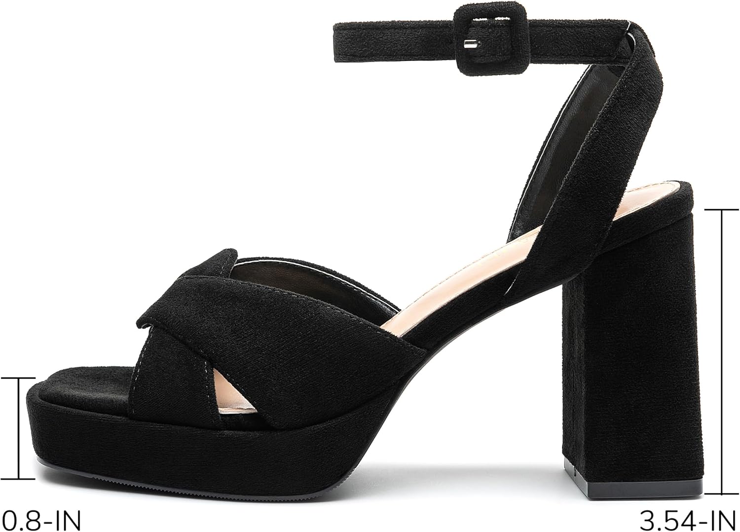 KHPAERMEI Chunky Platform Heels for Women 3.54 Inches Heeled Sandals Comfy Suede Open Toe Ankle Strap Dress High Heels Prom Wedding - Image 4