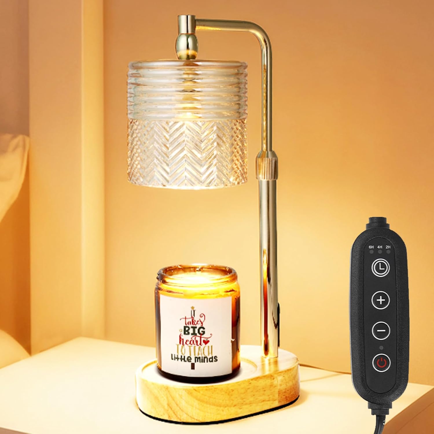 (Similar design) Electric Candle Warmer Lamp – 4-Key Control, 9W–45W Dimming, for Bedroom & Office, Satin Gold Amber