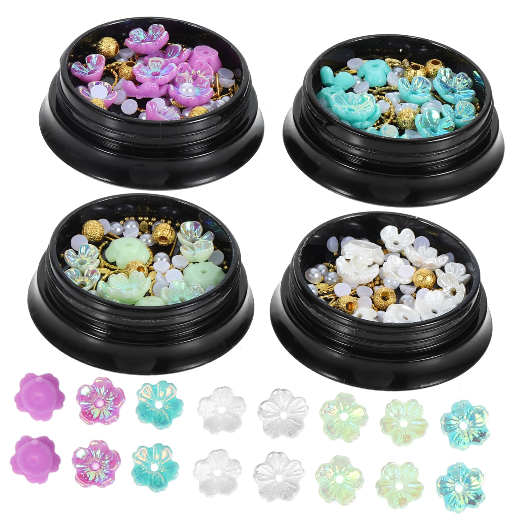 Housoutil Nail Art Rose Charms 4 Boxes of Nail Art Supplies Gems and Charms for DIY