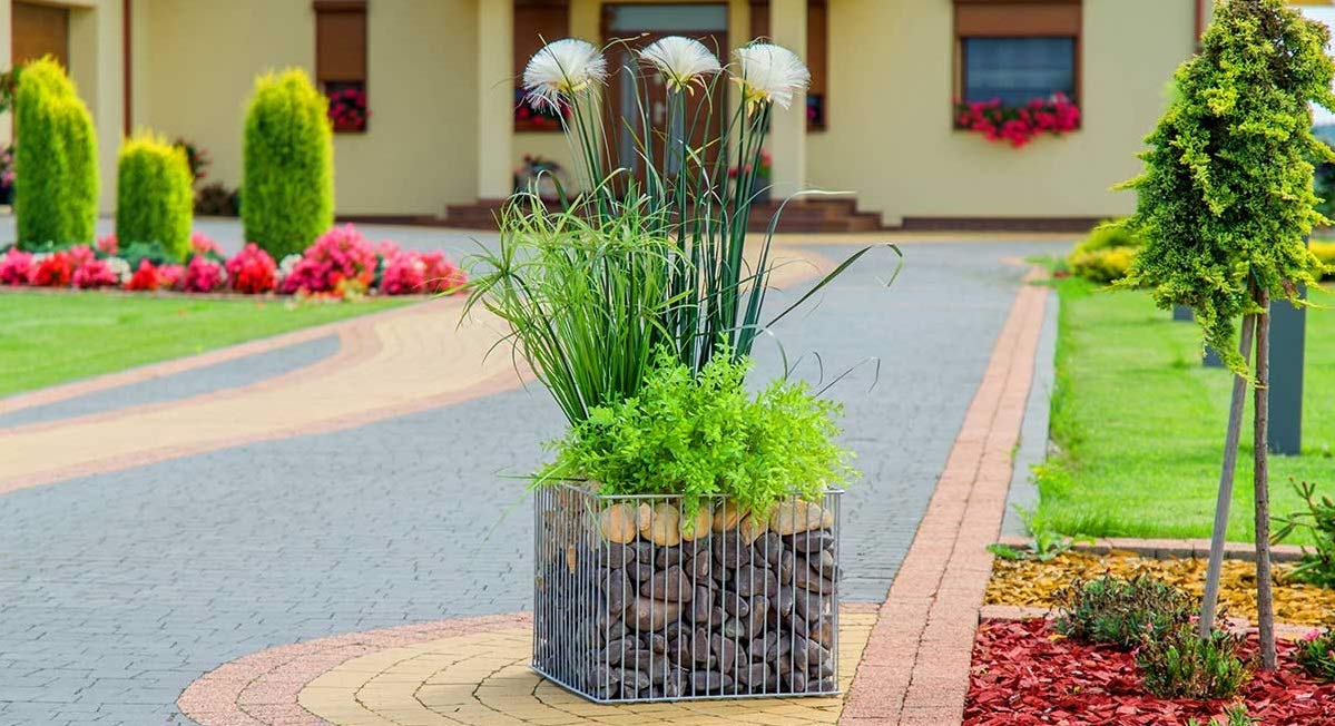 KADAX Set di 39 Gabion Casket pianta, gabion, vaso di fiori per esterno, fiori, giardino, terrazza, fioriera rotonda in acciaio zincato, fioriera, decorazione, cesto di pietra, (Ř 53 cm, H: 33