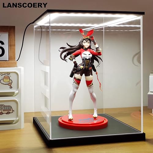 Miniatura 8 de LANSCOERY Vitrina de acrílico con luz LED ajustable amarillablancacálida, caja transparente de protección UV, vitrina a prueba de polvo para figuras