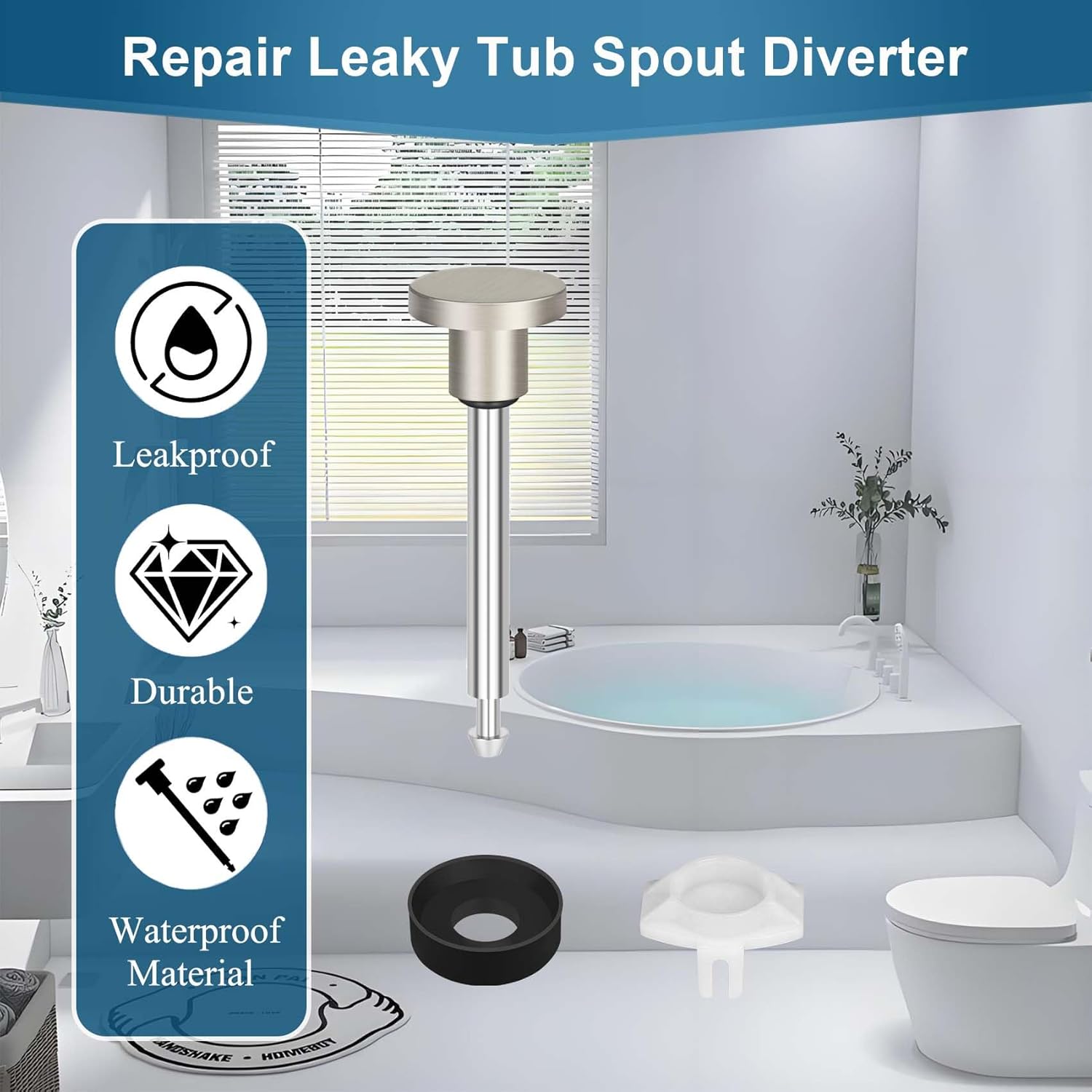 2 Set Tub Spout Diverter Repair Kit, Bathroom Shower Bathtub Leaky Faucet Repair Replacement Parts, Includes 2 Diverter Valve Stems, 2 Gates Seals and 2 Cup (Brushed Nickel)