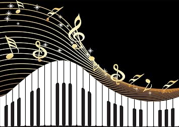 BELECO 7x5ft Fabric Piano Music Backdrop Musical Note Keys Black and Gold Photography Background Piano Keyboard Music Theme Birthday Party Decorations Banner YouTube Video Photo Props Wallpaper
