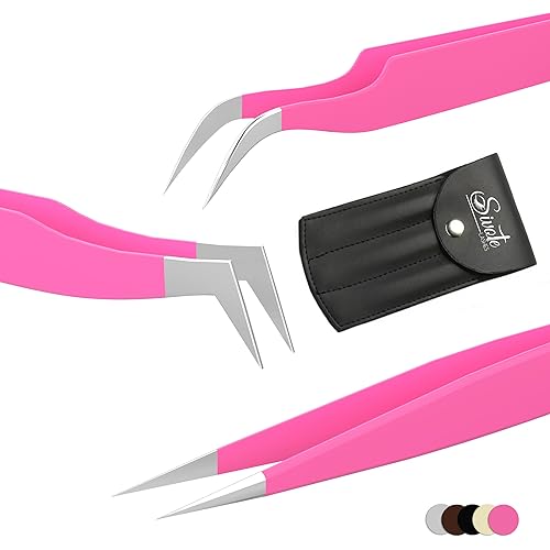 SIVOTE Lash Tweezers for Eyelash Extensions for Volume, Isolation & Classic Lashes, 3 Pack, Pink