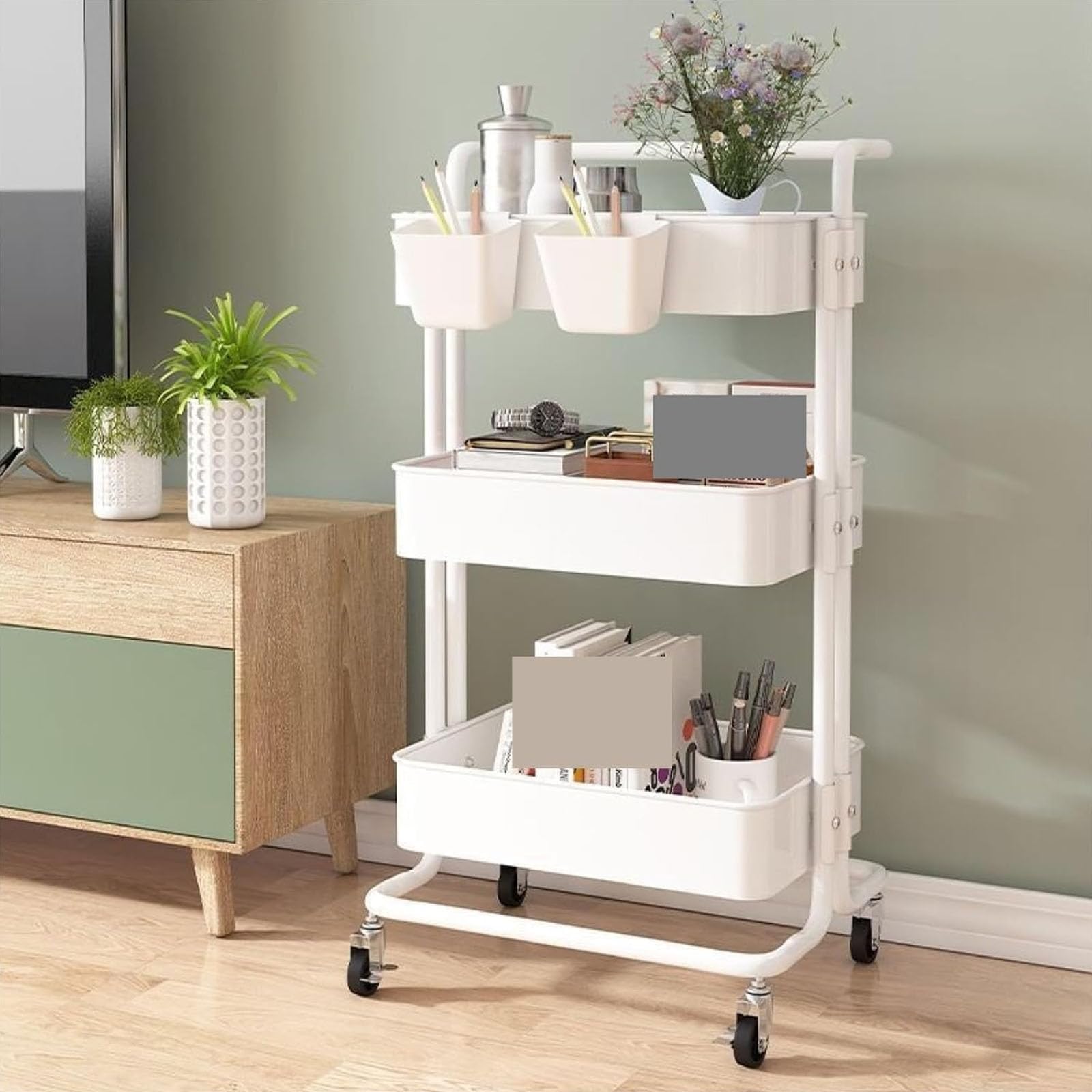 Mavoli Carrello Multiuso A 3 Ripiani con Ruote, Blu, con Ruote Bloccabili, Robusto, Ideale per Cucina, Ufficio, Casa, Bagno E Dispensa. Blue-Gray
