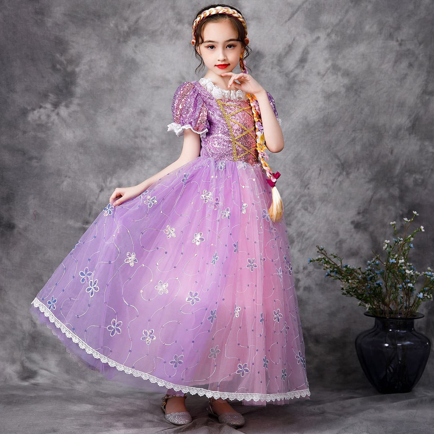 Kosplay Niña Princesa Rapunzel Vestido Niña Disfraz de Princesa con Accesorios Vestido de Princesa Tul Maxi Cumpleaños Fiesta Cosplay Navidad Halloween Carnaval Bautizo Vestidos