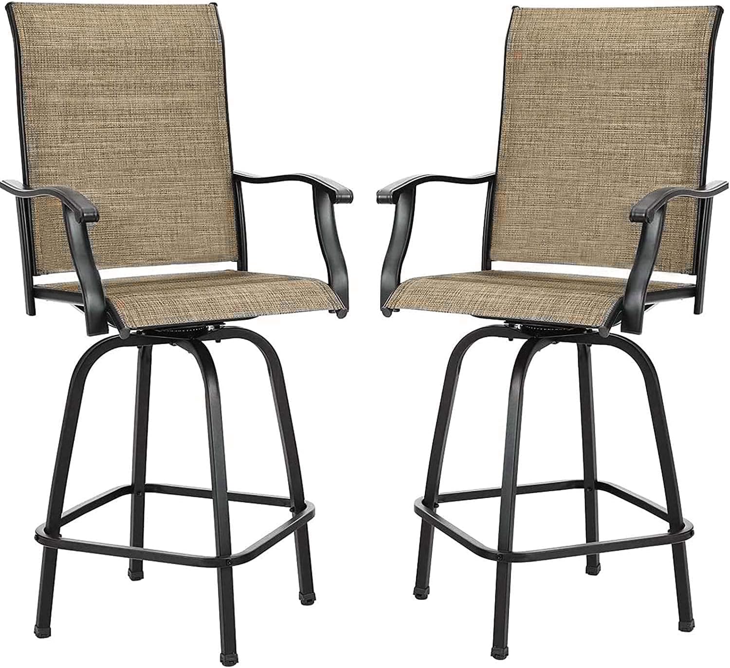 GOOGIC Patio Swivel Bar Stools ， Outdoor High Back Swivel Bar Chair Set of 2 with All Weather Steel Frame for Backyard, Lawn,Poolside and Balcony : Patio, Lawn & Garden