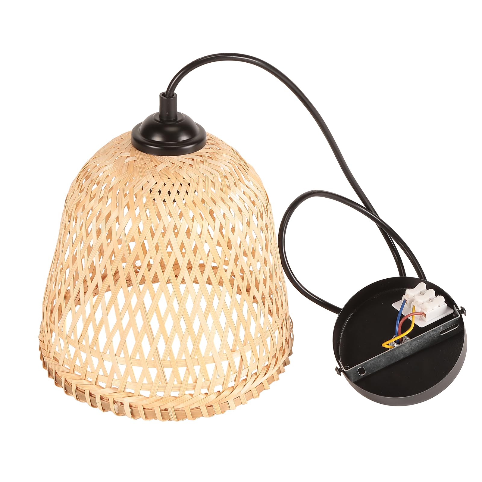 2 packs Lustres Suspensions Bambou Industrielle Luminaire Plafonnier E27 Vintage Lustre Abat-jour en Bambou Tressé Rétro Lampe de plafond Ø200mm Design Pour Salon Cuisine Chambre (A-L-2pcs)