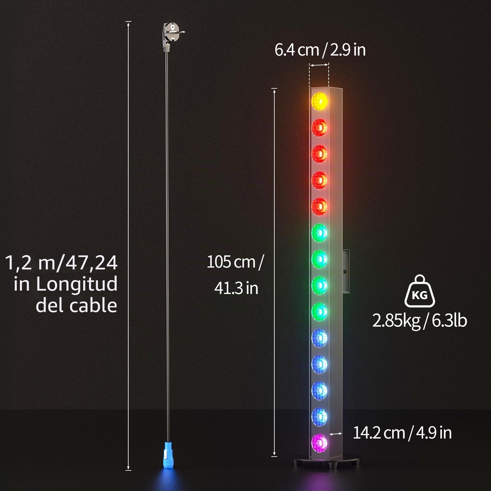 14 * 20W COB Wallwasher Luz de Escenario Barra, Foco de Efecto LED RGBW Ángulo de Haz 25° Control de Punto DMX512 Luz de Fiesta Estroboscópica para Dj Halloween Exteriores Disco