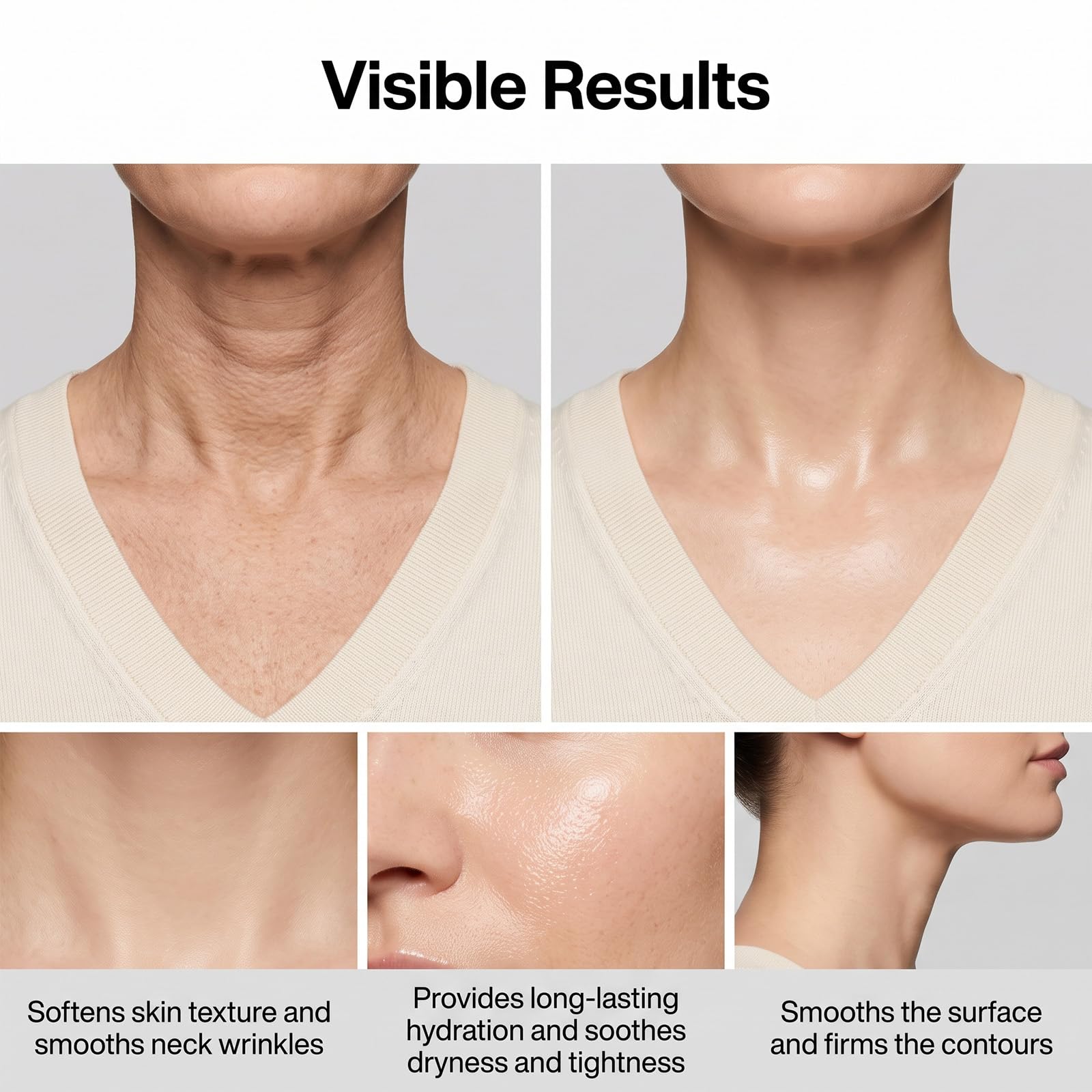 Crema antiedad para el cuello para pieles maduras: hidratante reafirmante con péptidos, tonifica y reafirma el cuello, reduce visiblemente las arrugas profundas y la textura flácida. (6pcs)