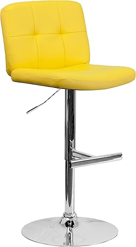 flash furniture contemporáneo tela vinilo altura ajustable taburete de Bar con Base cromada Madera Amarillo
