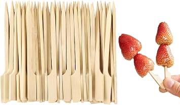 100 Pieces Paddle Bamboo Skewers 9cm, Flat Burgers Sticks Wooden Fruits Picks Sticks Barbecue Kebabs Skewers for Buffets Party 9cm-100Pcs