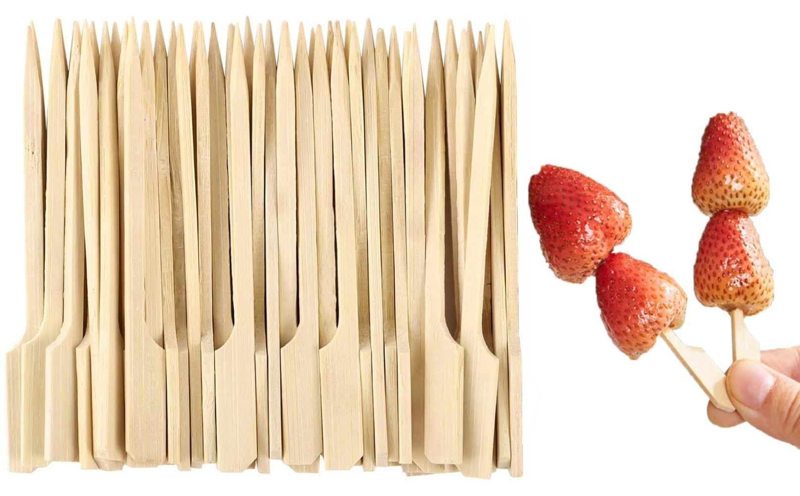 100 Pieces Paddle Bamboo Skewers 9cm, Flat Burgers Sticks Wooden Fruits Picks Sticks Barbecue Kebabs Skewers for Buffets Party (9cm-100Pcs)
