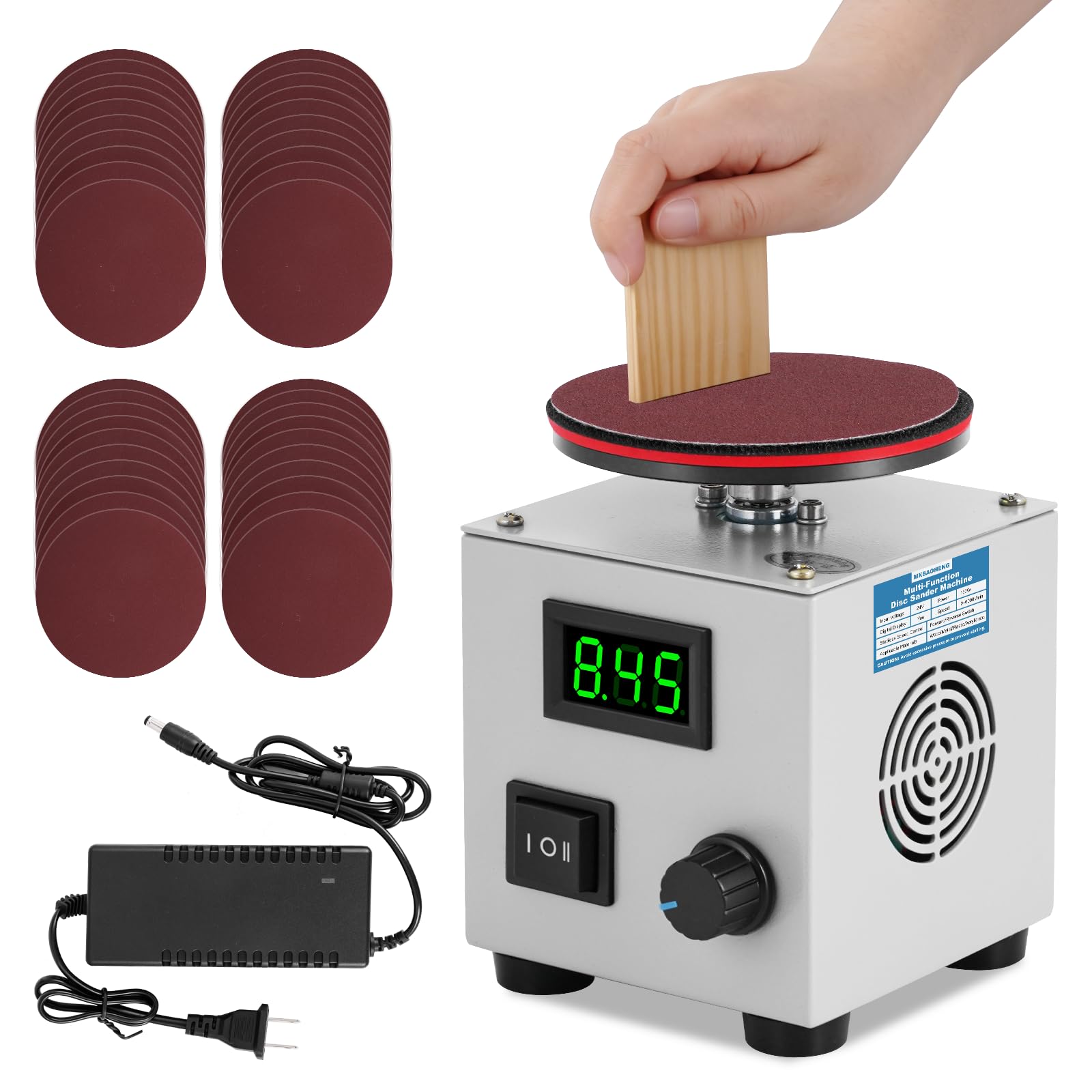 MXBAOHENG Mini Disc Sander Electric Bench Sanding Machine w/ 40 Sandpapers