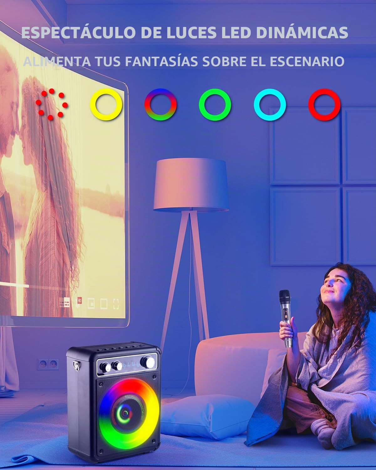 BONAOK Karaoke Profesional Inalámbricos con 2 Micrófonos, Máquina de Karaoke con luz Altavoces Bluetooth Sistema PA Soporte FM/USB/TF Card/Rec/AUX para la Fiesta al Aire Libre/Interior
