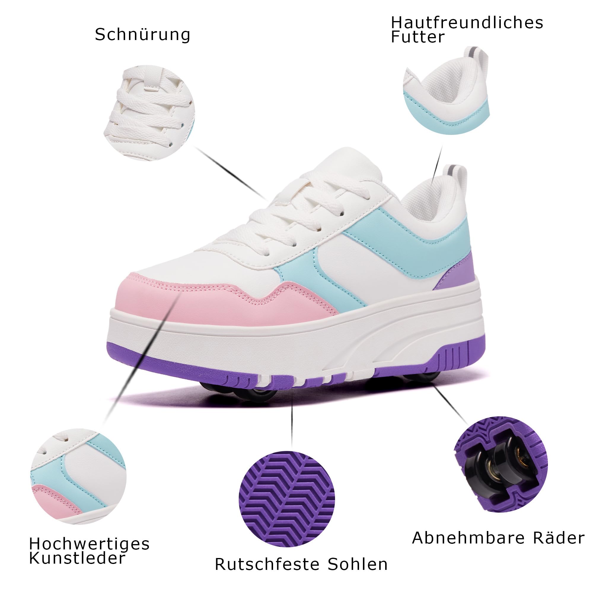 Mädchen Damen Schuhe mit Rollen Skate, Sneakers mit abnehmbaren Rädern Sportschuh
