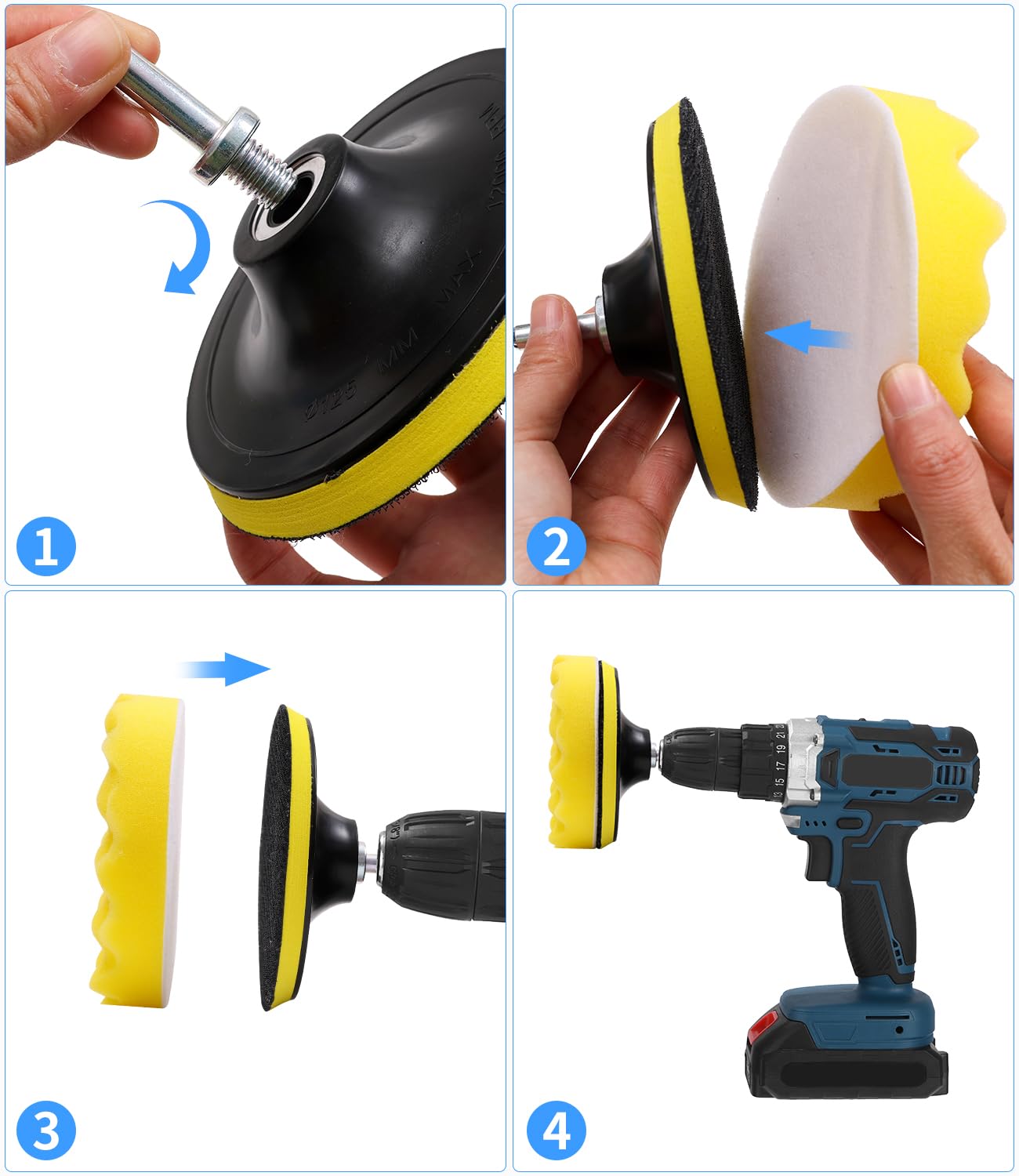 18 Pezzi 125mm Pad Kit di Lucidatura Spugna,Kit Lucidatrici Auto,con Adattatore per Trapano e Cuscinetti per Ceretta in Lana,Set di Tamponi per Lucidatura per Auto,Lucidatrice e Ceretta