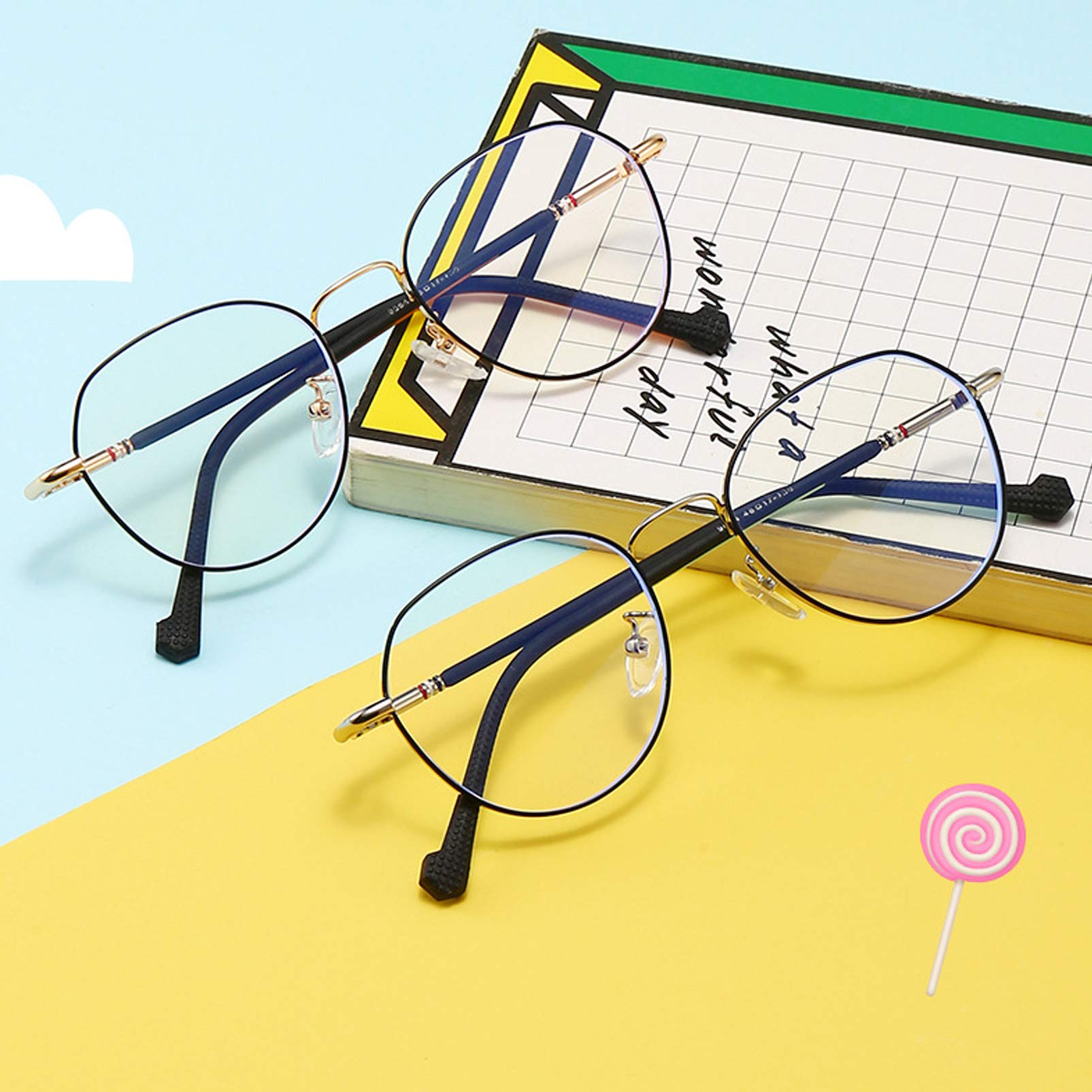 Okulary blokujące niebieskie światło dla dzieci, oprawki, małe okrągłe przezroczyste soczewki, okrągłe metalowe oprawki, okulary
