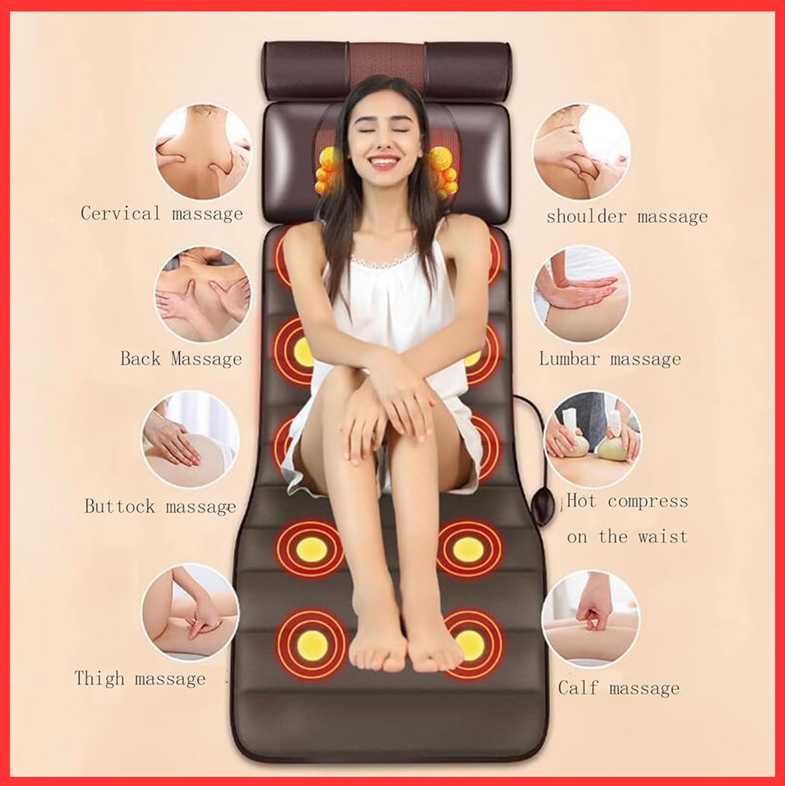 Tappetino per massaggio shiatsu – cuscinetto riscaldato per tutto il corpo con 10 nodi vibranti per sollievo muscolare di collo e schiena