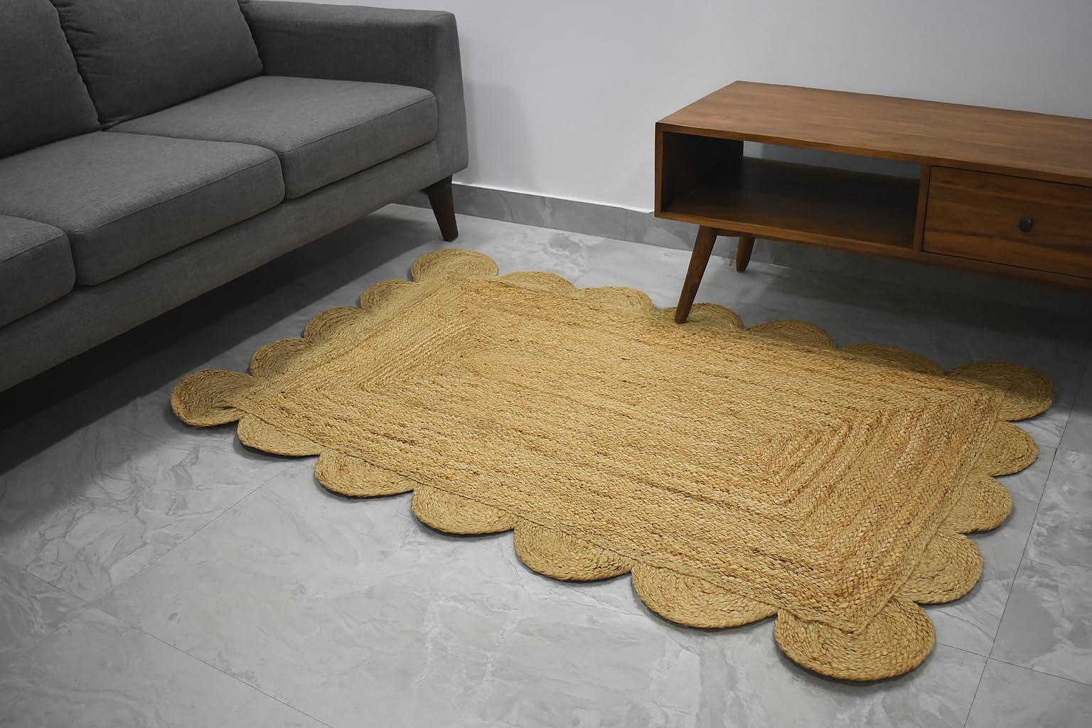 Ripaz Vogue - RUG Natural Jute Hand Braided Scallops Design Jute Rug Handmade Area Rug (90 x 180 cm)