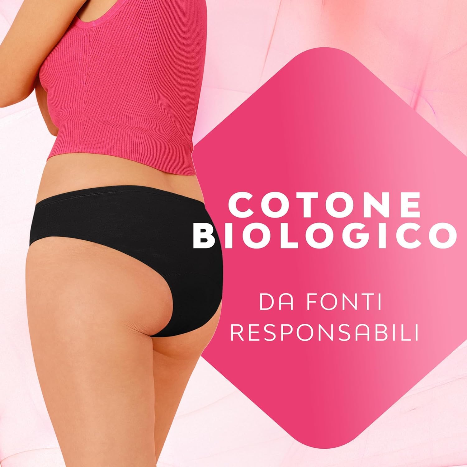 Nuvenia, Mutandine Mestruali in Cotone Biologico, Modello Slip Brazilian, Lavabili e riutilizzabili con Protezione Integrata per Giorno e Notte, Flusso Abbondante, 1 Confezione