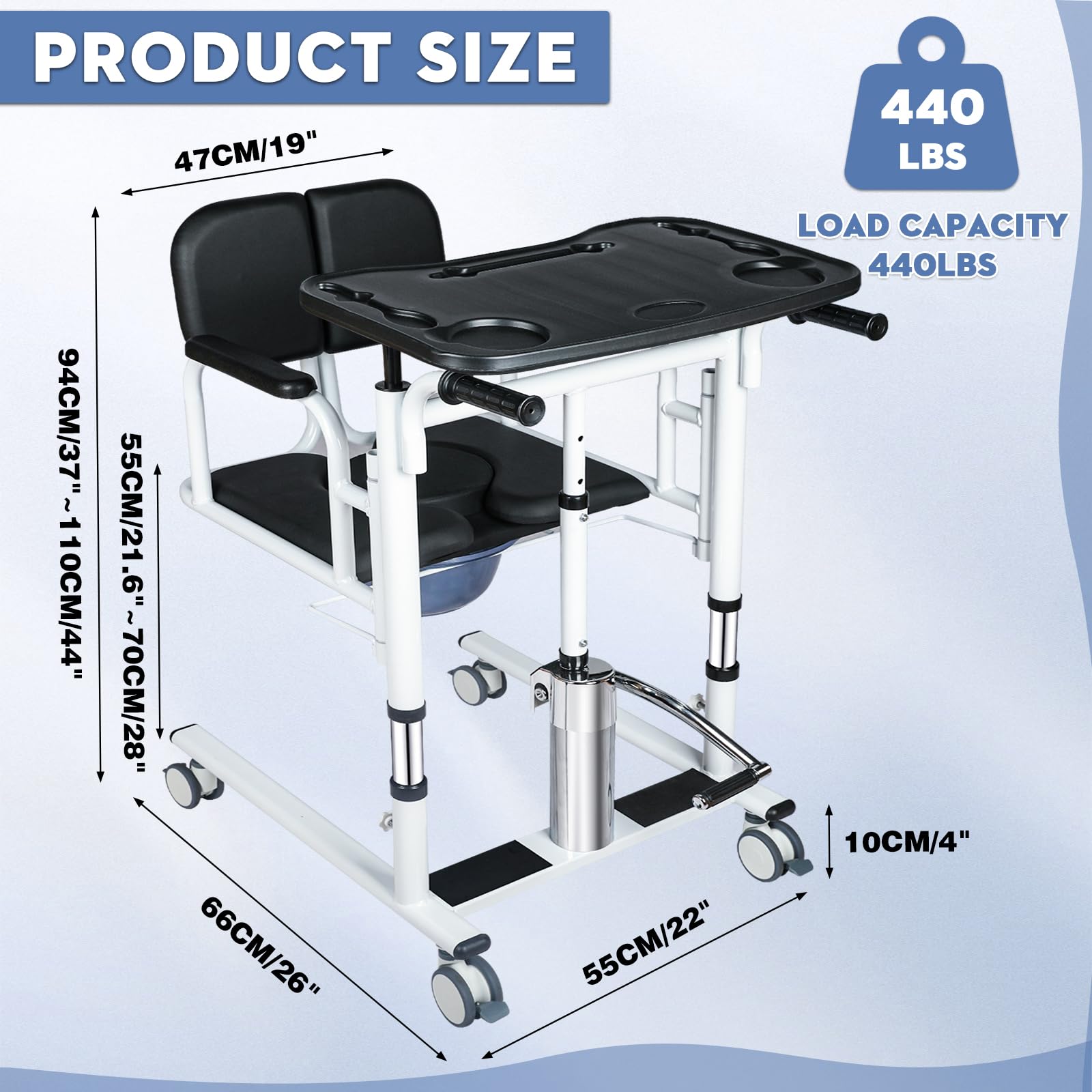Patient Lift Transfer Chair for Elderly and Home, Portable Adjustable Height Lift Nursing Wheelchair 180° Split PU Leather and Thickened Sponge Seat, 440lbs, 4 in1 Footrest Hydraulic Lift Chair