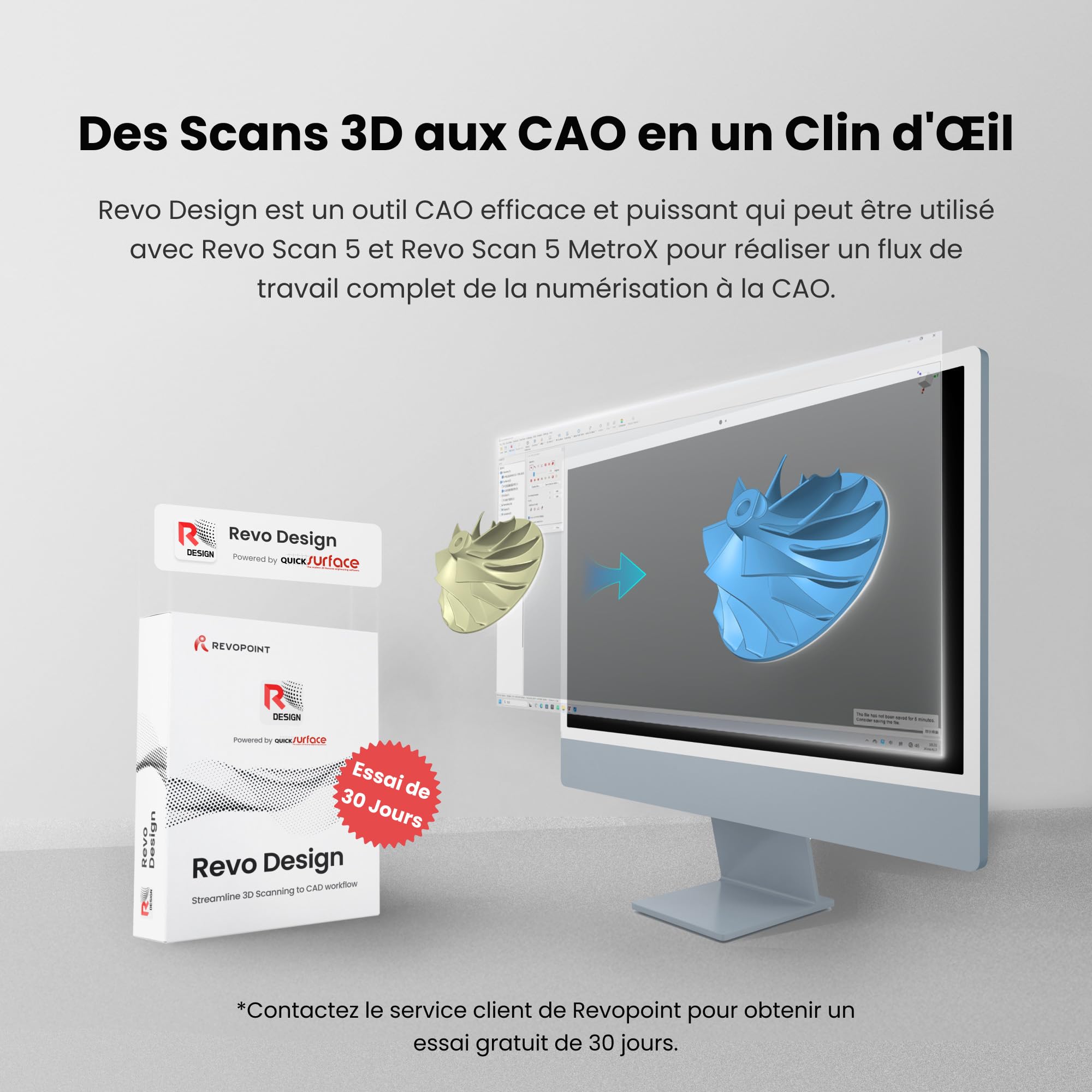 Revopoint INSPIRE Scanner 3D pour impression 3D, portable, vitesse de numérisation jusqu'à 18 fps, précision de 0,2 mm, numérisation 3D pleine couleur, pour Objets moyens