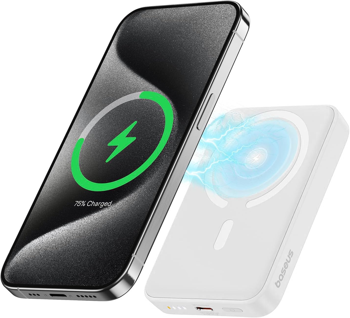 Baseus Magnetic 15W Wireless Portable Charger, 10000mAh Power Bank with 20W Type C Cable, MagSafe Battery Pack for iPhone 15 14 13 12 Pro Max (White)