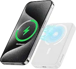 Carregador Portátil MagSafe Power Bank, Baseus Wireless Magnético com Cabo Tipo-C 20W PD Carregamento Rápido (Branco, Milliamp Hours, 6000)