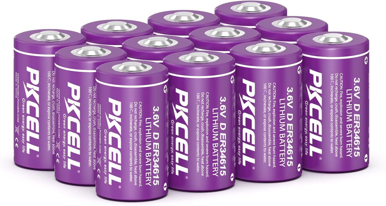 PKCELL 12 Pack ER34615 Battery 19000mAh ER34615 D Cell 3.6V Lithium Battery (Non-Rechargeable)