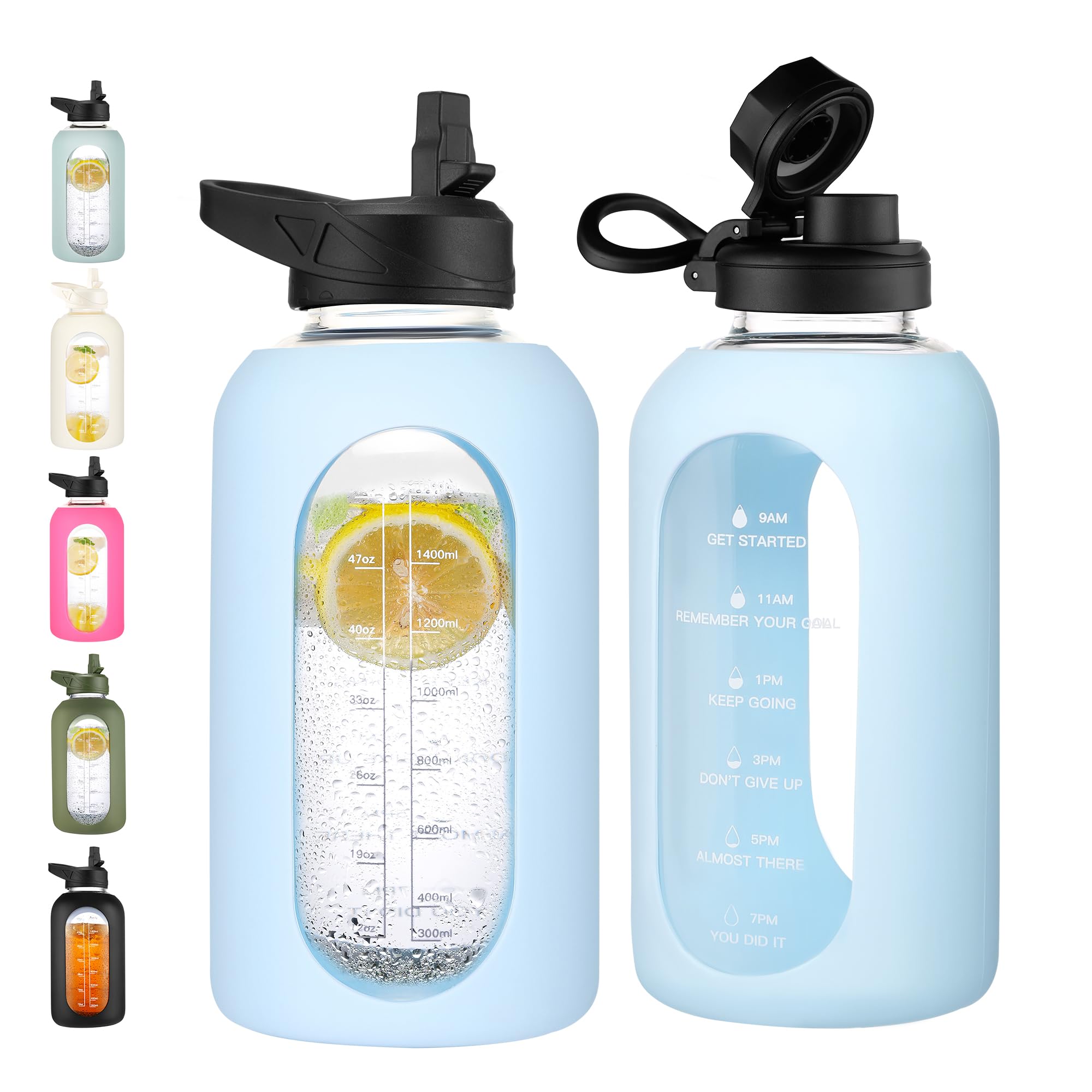 CIVAGO 64 oz Glass Water Bottle with Straw, Half Gallon Large Water Jug